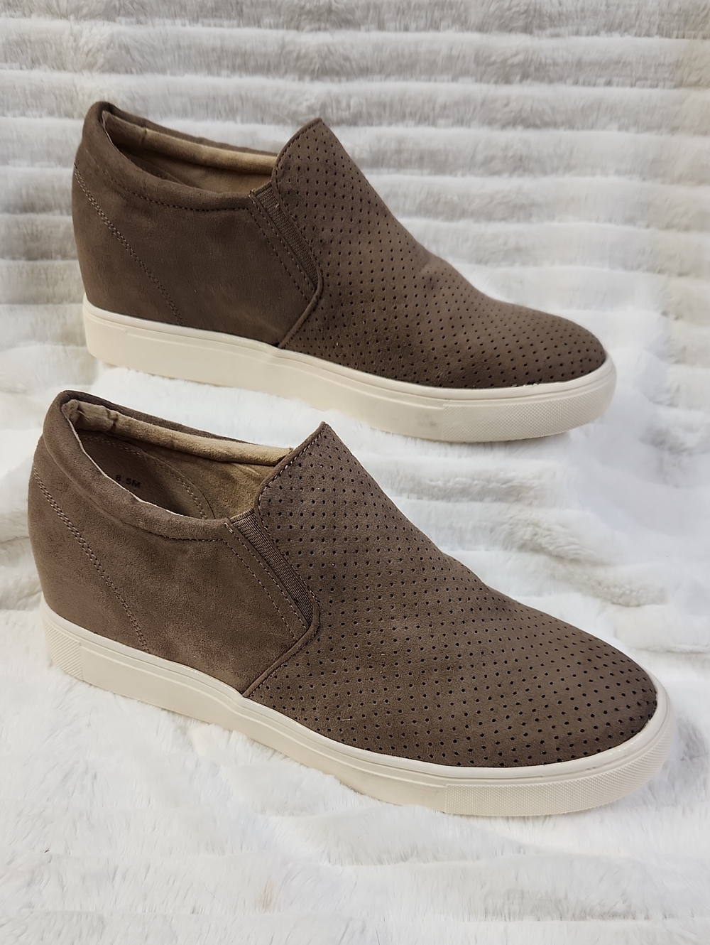 pop Women's Taupe Perforated Suede Slip-On Sneakers, Sz 8.5